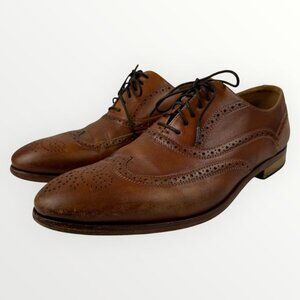 TAFT Mens 10 Handcrafted Leather Wingtip Oxford Shoes Brown Office Dress Shoes